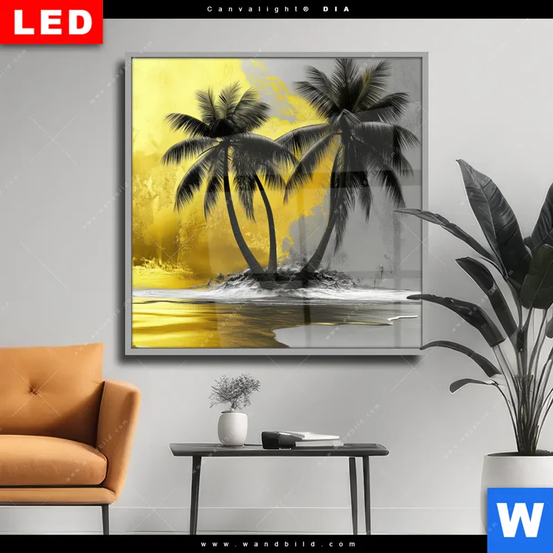 Wechselmotiv Acrylglas Canvalight® DIA | Palmenparadies im Goldglanz | Quadrat