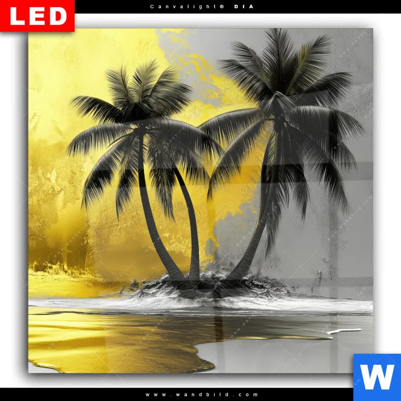 Wechselmotiv Acrylglas Canvalight® DIA | Palmenparadies im Goldglanz | Quadrat