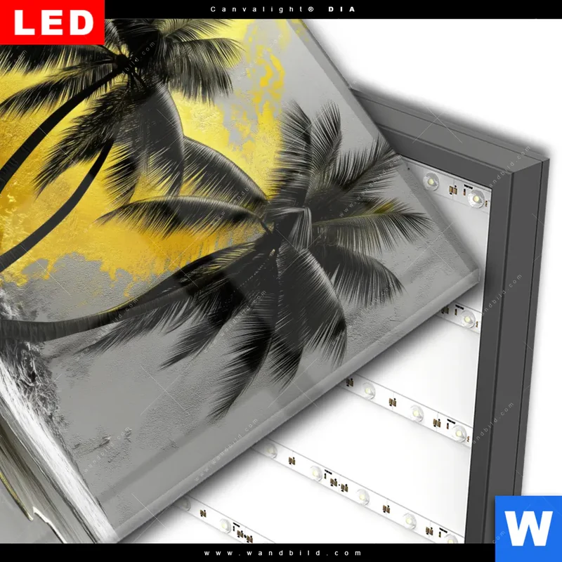 Wechselmotiv Acrylglas Canvalight® DIA | Palmenparadies im Goldglanz | Quadrat