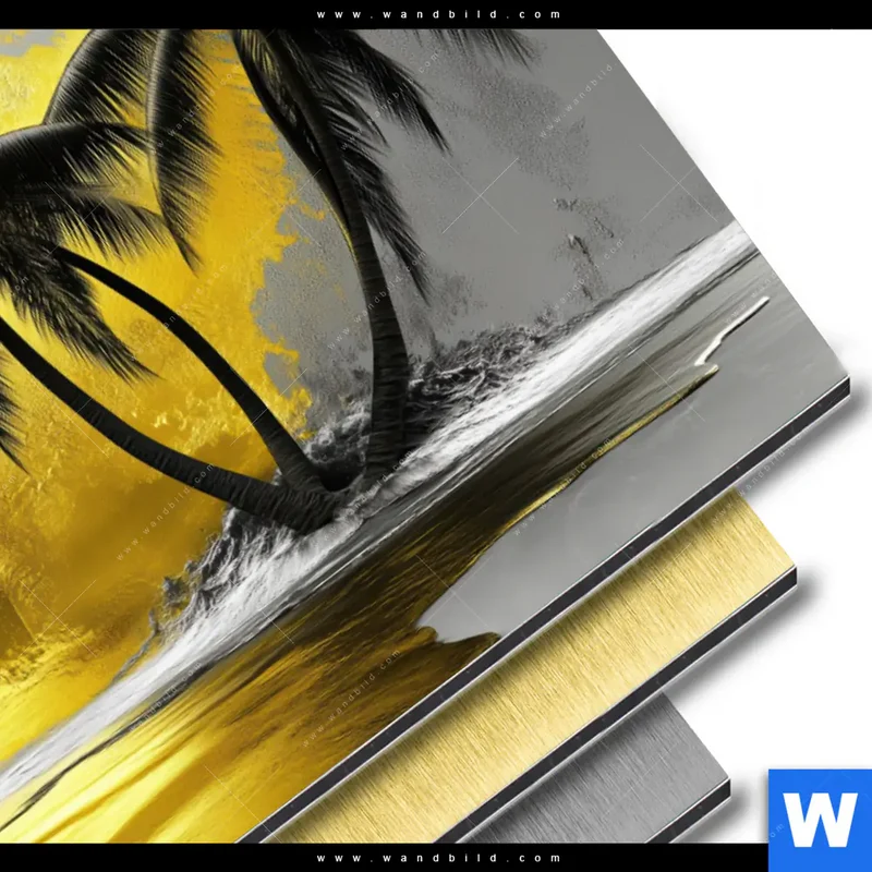 Aluminiumbild gebürstet | Palmenparadies im Goldglanz | Querformat