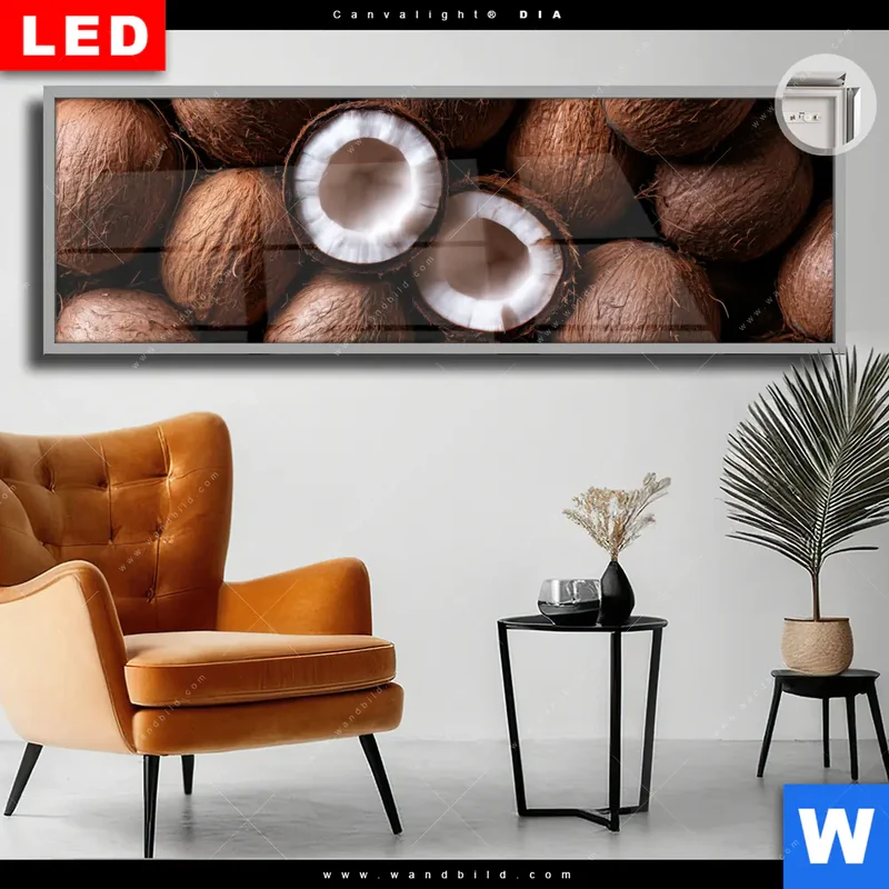 Leuchtbild Acrylglas Canvalight® DIA | Tropische Kokosnüsse – Exotischer Genuss | Panorama