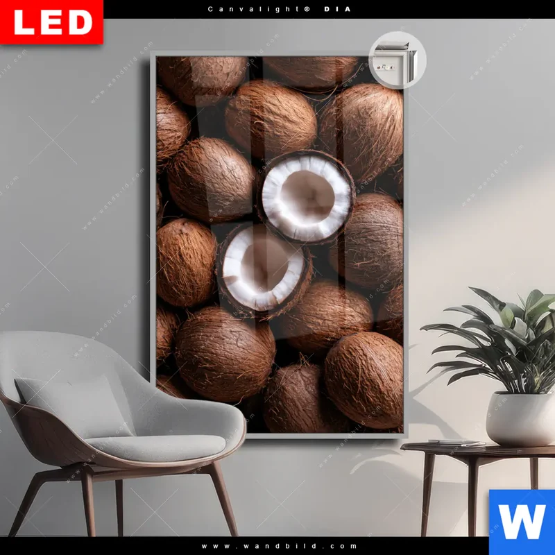 Leuchtbild Acrylglas Canvalight® DIA | Tropische Kokosnüsse – Exotischer Genuss | Hochformat