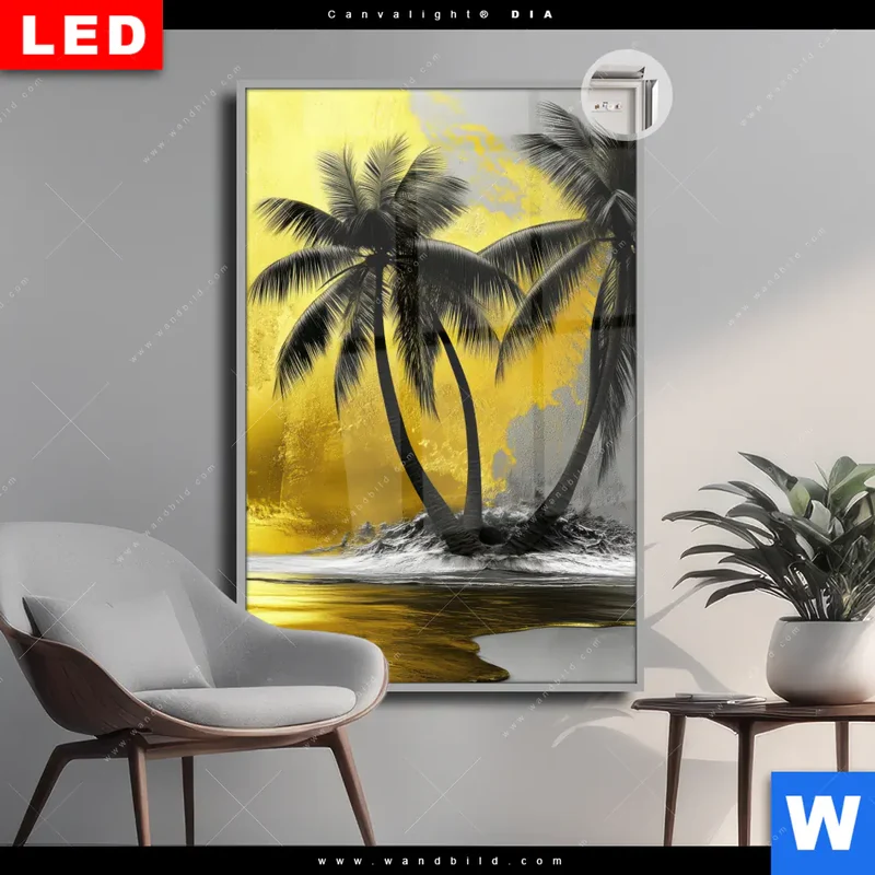 Leuchtbild Acrylglas Canvalight® DIA | Palmenparadies im Goldglanz | Hochformat
