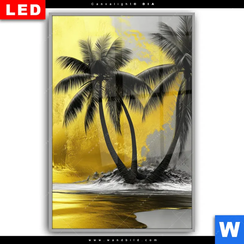Leuchtbild Acrylglas Canvalight® DIA | Palmenparadies im Goldglanz | Hochformat
