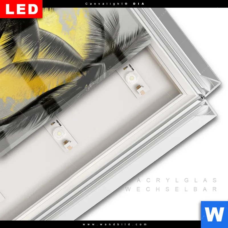 Leuchtbild Acrylglas Canvalight® DIA | Palmenparadies im Goldglanz | Hochformat