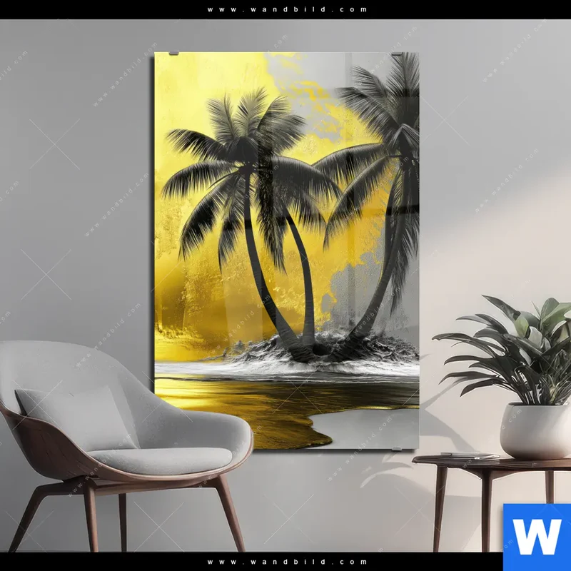 Acrylglasbild | Palmenparadies im Goldglanz | Hochformat