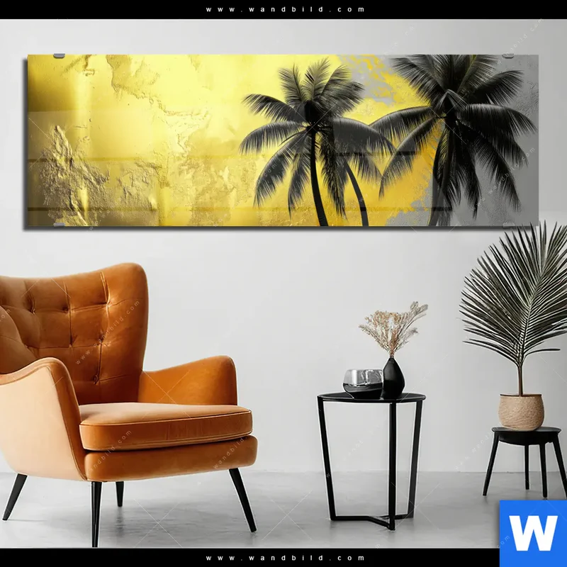 Acrylglasbild | Palmenparadies im Goldglanz | Panorama