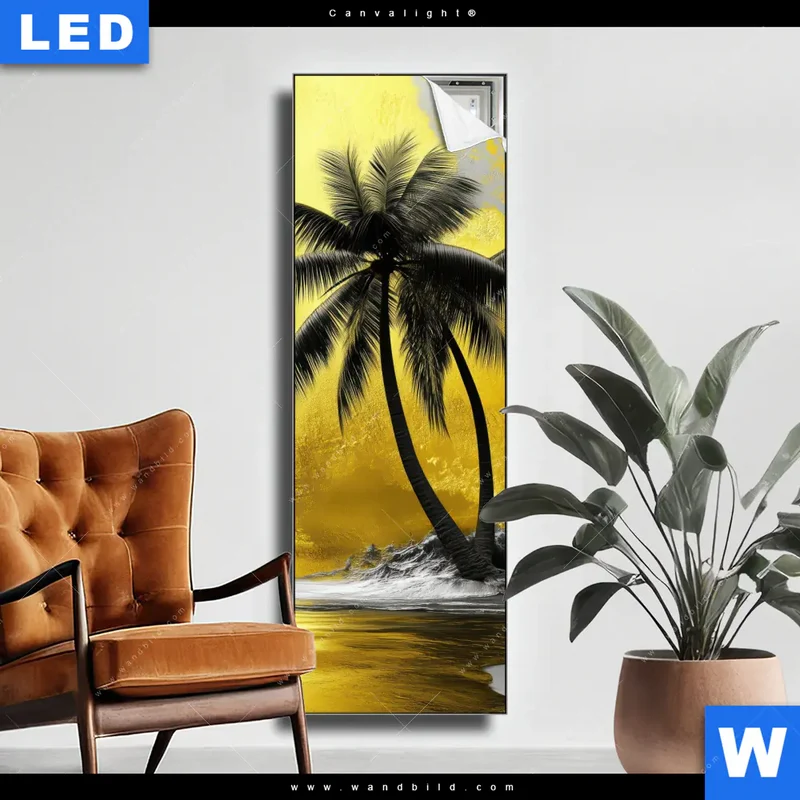 Canvalight® Leuchtbild | Palmenparadies im Goldglanz | Schmal