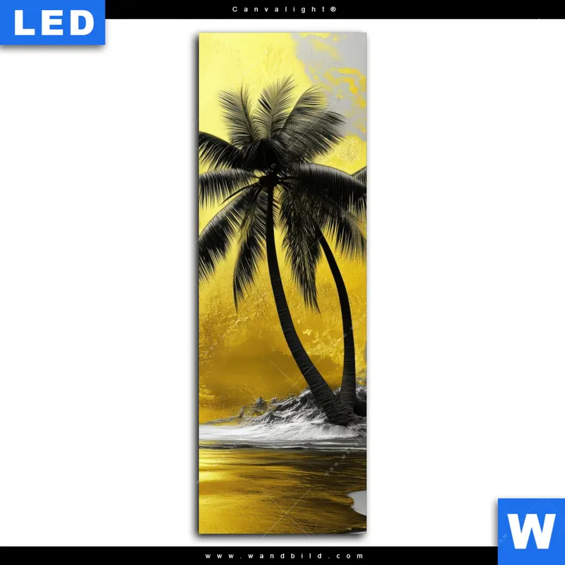 Canvalight® Leuchtbild | Palmenparadies im Goldglanz | Schmal