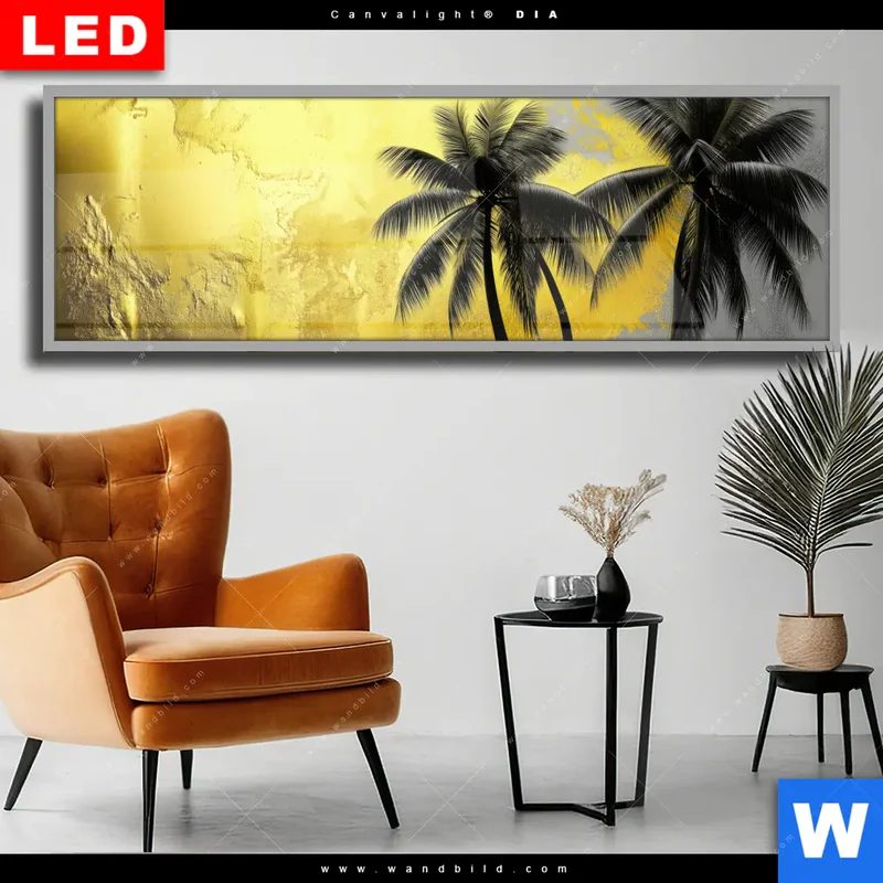 Wechselmotiv Acrylglas Canvalight® DIA | Palmenparadies im Goldglanz | Panorama