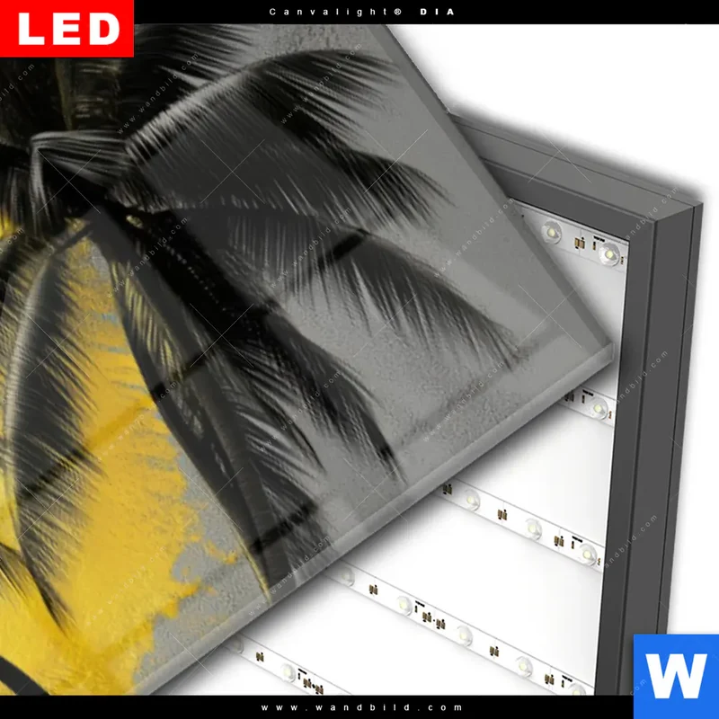 Wechselmotiv Acrylglas Canvalight® DIA | Palmenparadies im Goldglanz | Panorama