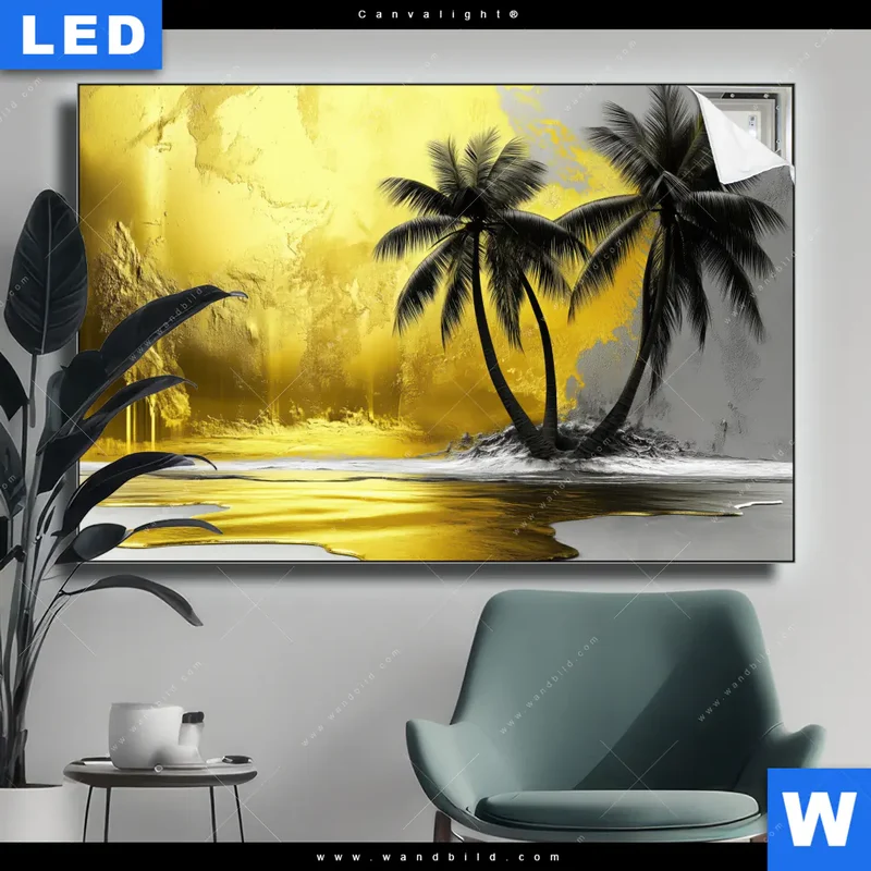Canvalight® Leuchtbild | Palmenparadies im Goldglanz | Querformat