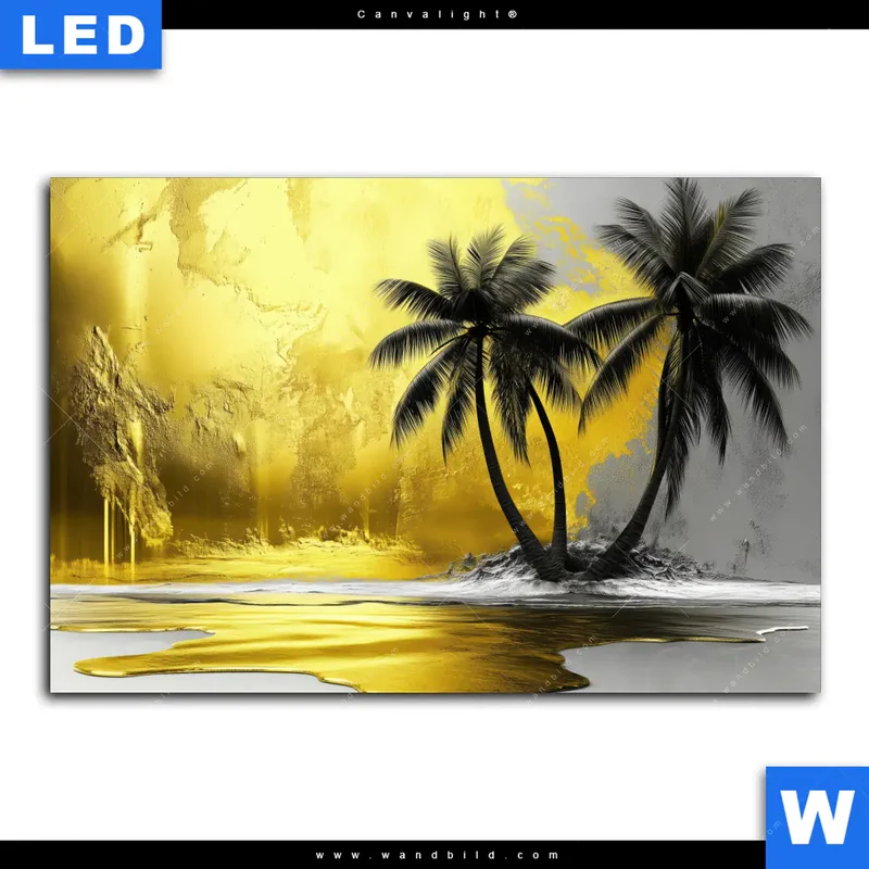 Canvalight® Leuchtbild | Palmenparadies im Goldglanz | Querformat