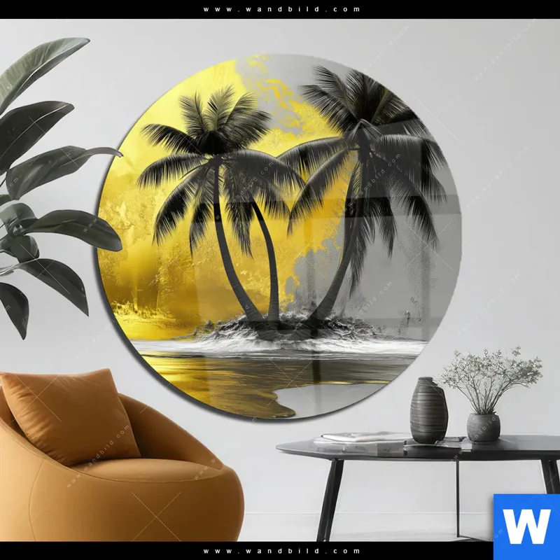 Acrylglasbild | Palmenparadies im Goldglanz | Rund