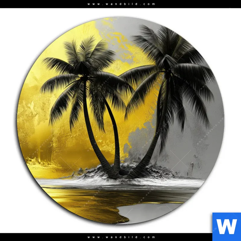 Acrylglasbild | Palmenparadies im Goldglanz | Rund