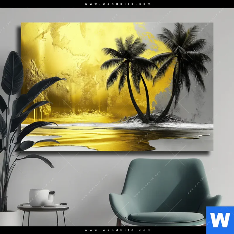 Leinwandbild | Palmenparadies im Goldglanz | Querformat