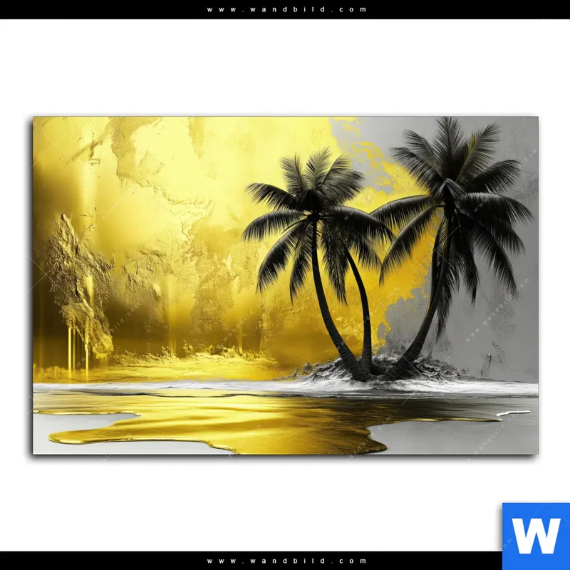 Leinwandbild | Palmenparadies im Goldglanz | Querformat
