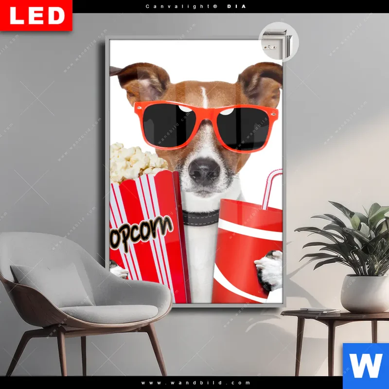 Leuchtbild Acrylglas Canvalight® DIA | Kinoabend mit Terrier | Hochformat