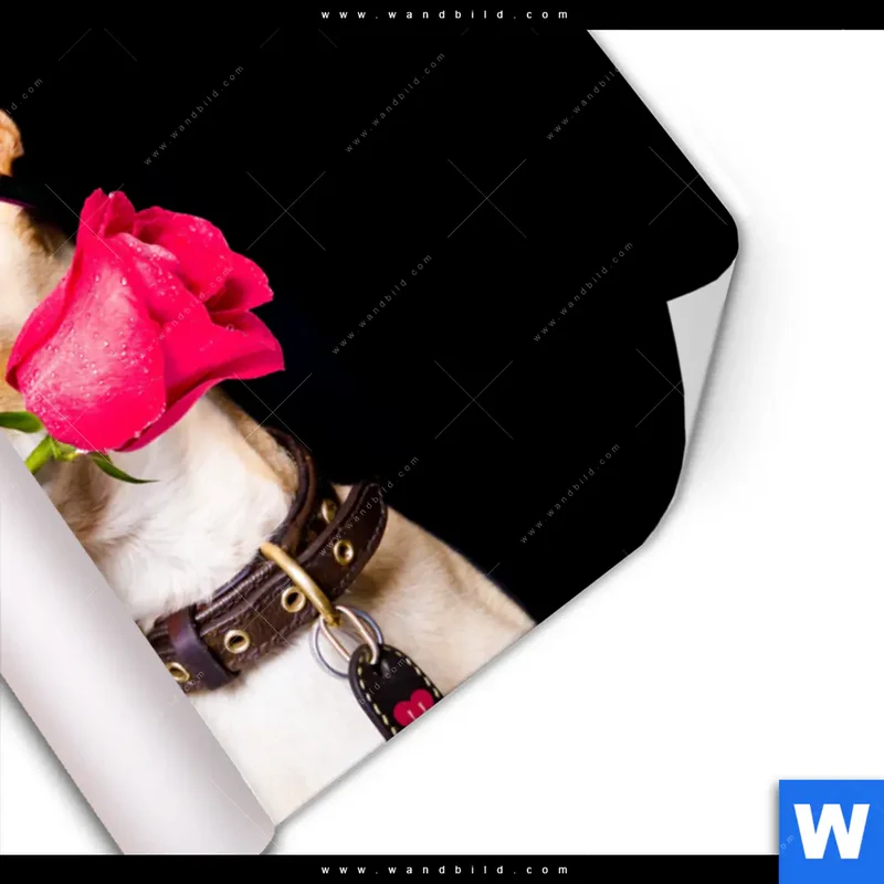 Poster | Cooler Hund mit roter Rose | Querformat