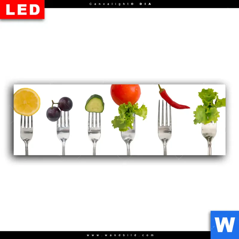Wechselmotiv Acrylglas Canvalight® DIA | Frische Vielfalt auf der Gabel | Panorama