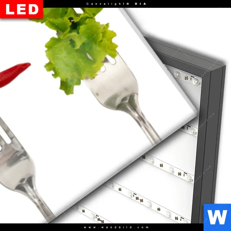 Wechselmotiv Acrylglas Canvalight® DIA | Frische Vielfalt auf der Gabel | Panorama
