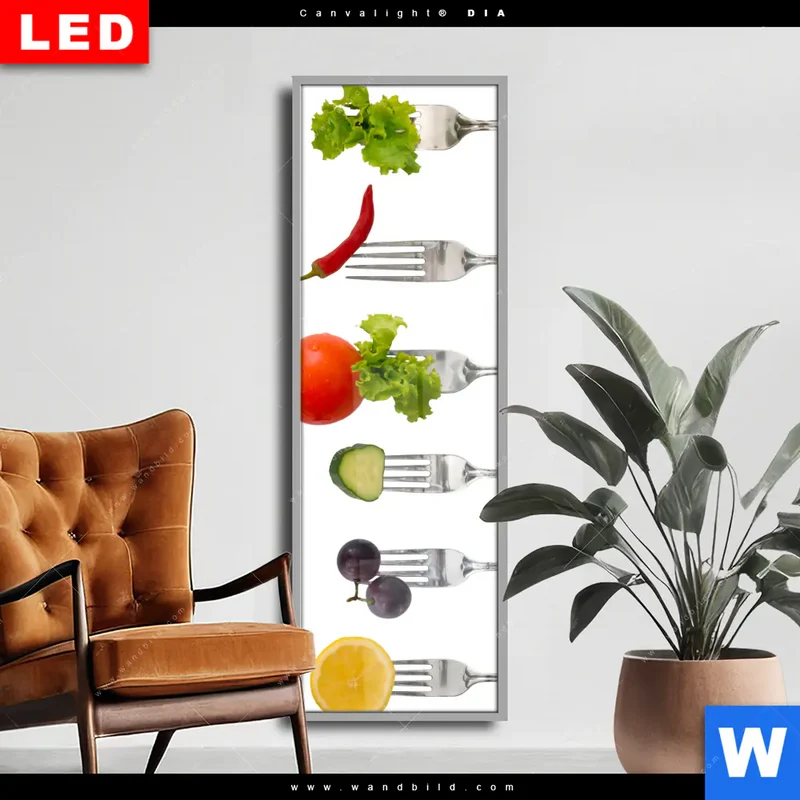Wechselmotiv Acrylglas Canvalight® DIA | Frische Vielfalt auf der Gabel | Schmal