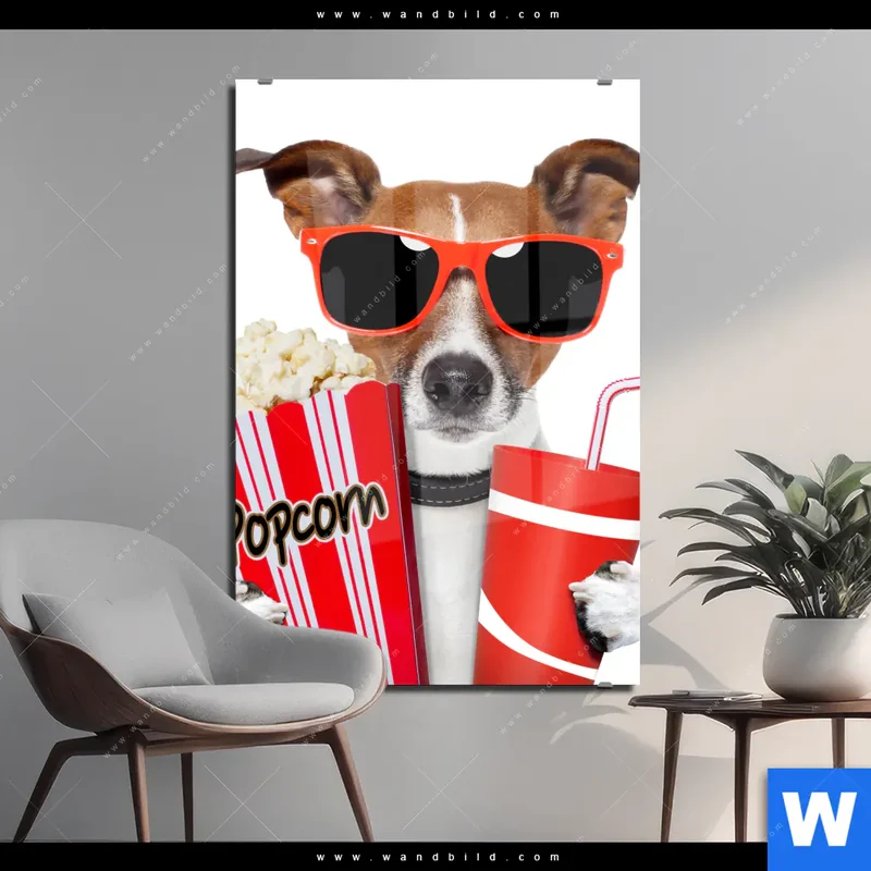 Acrylglasbild | Kinoabend mit Terrier | Hochformat