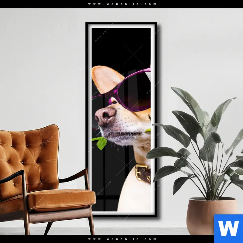 Poster | Cooler Hund mit roter Rose | Schmal