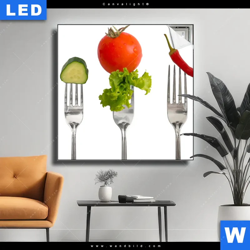 Canvalight® Leuchtbild | Frische Vielfalt auf der Gabel | Quadrat