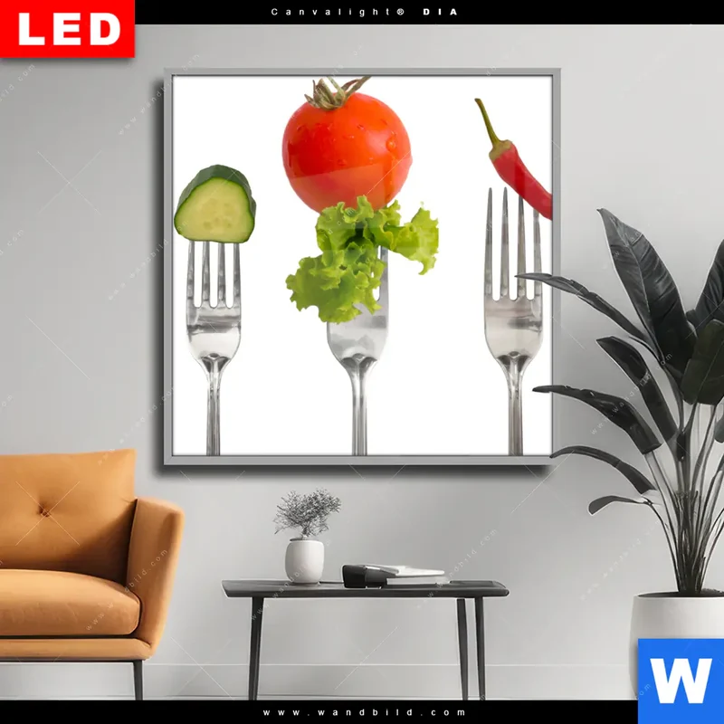 Wechselmotiv Acrylglas Canvalight® DIA | Frische Vielfalt auf der Gabel | Quadrat