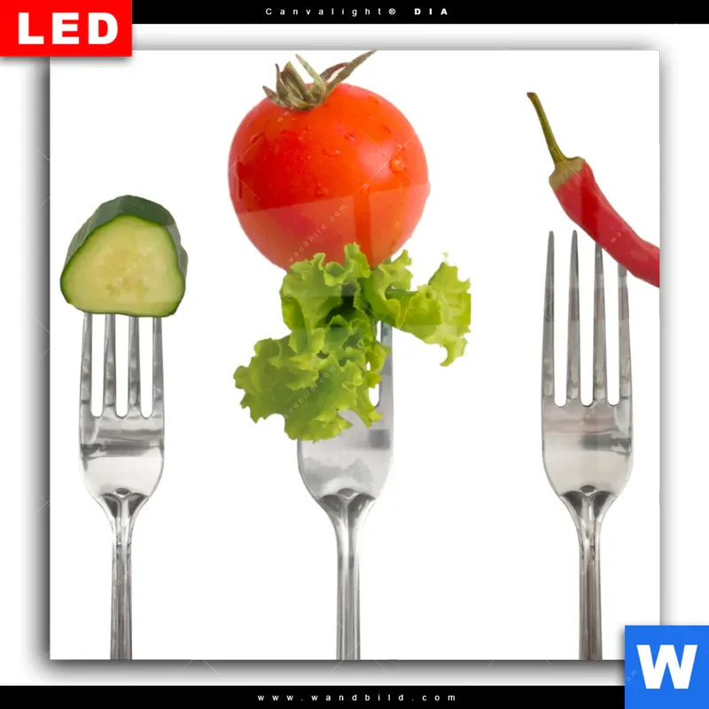 Wechselmotiv Acrylglas Canvalight® DIA | Frische Vielfalt auf der Gabel | Quadrat