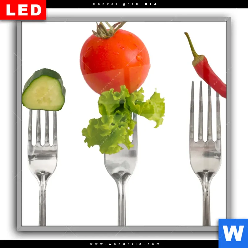 Leuchtbild Acrylglas Canvalight® DIA | Frische Vielfalt auf der Gabel | Quadrat