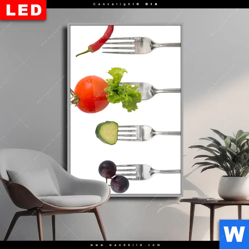 Wechselmotiv Acrylglas Canvalight® DIA | Frische Vielfalt auf der Gabel | Hochformat