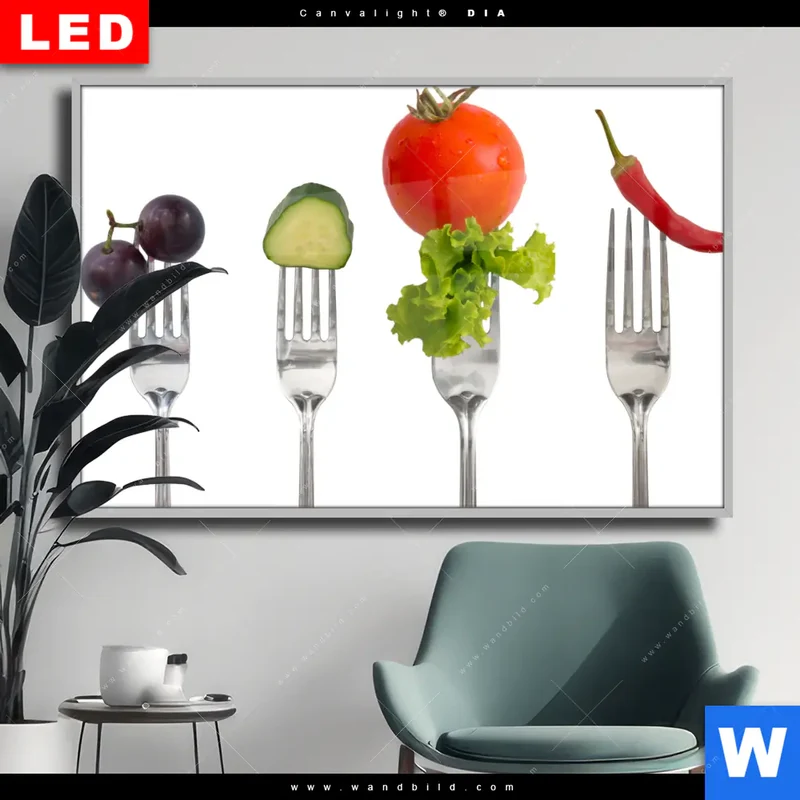 Wechselmotiv Acrylglas Canvalight® DIA | Frische Vielfalt auf der Gabel | Querformat