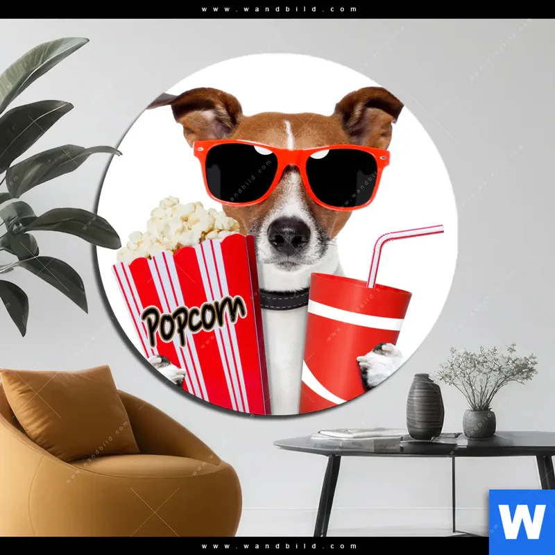 Alu-Dibond Bild | Kinoabend mit Terrier | Rund