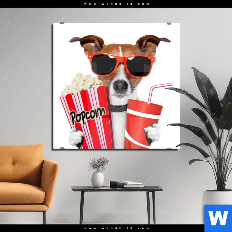Acrylglasbild | Kinoabend mit Terrier | Quadrat