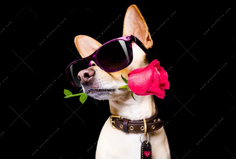Leuchtbild Acrylglas Canvalight® DIA | Cooler Hund mit roter Rose | Quadrat