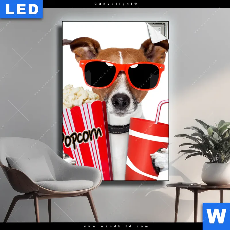 Canvalight® Leuchtbild | Kinoabend mit Terrier | Hochformat