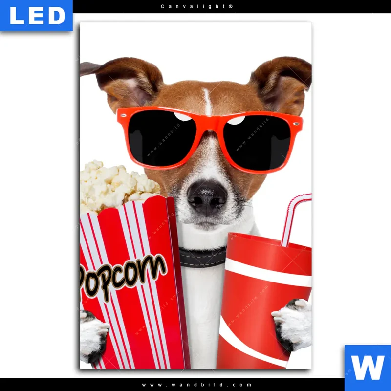 Canvalight® Leuchtbild | Kinoabend mit Terrier | Hochformat