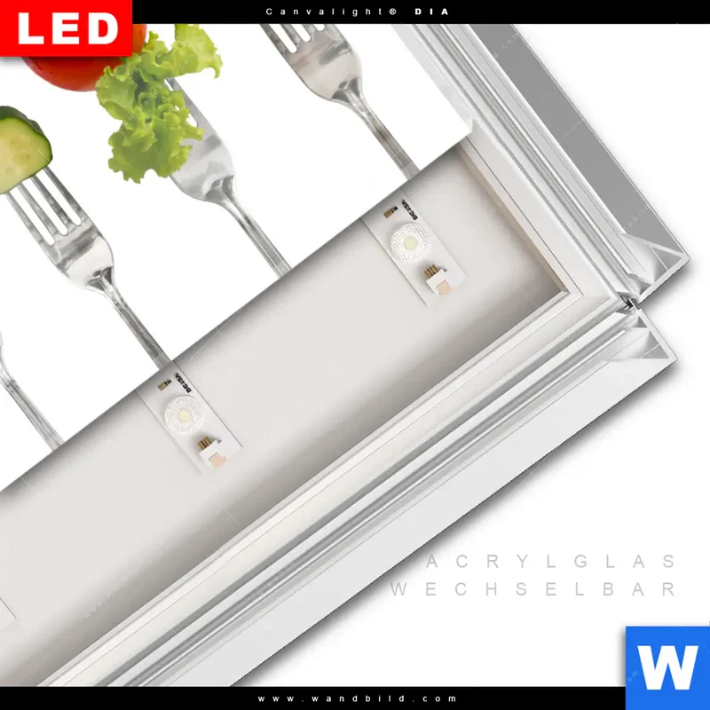 Leuchtbild Acrylglas Canvalight® DIA | Frische Vielfalt auf der Gabel | Querformat