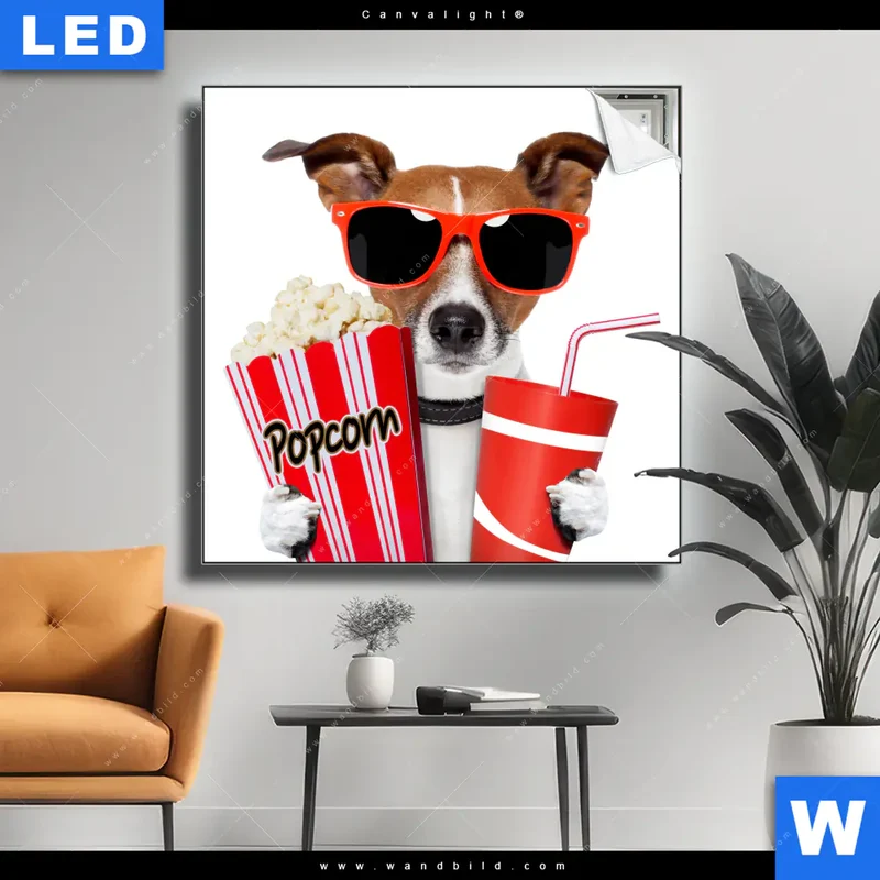 Canvalight® Leuchtbild | Kinoabend mit Terrier | Quadrat