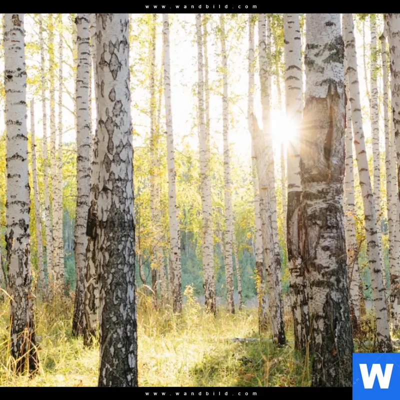 Canvalight® Leuchtbild | Sonnenlicht im Birkenwald | Quadrat