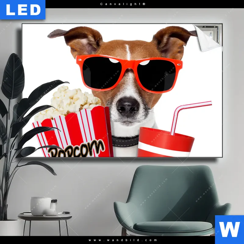 Canvalight® Leuchtbild | Kinoabend mit Terrier | Querformat