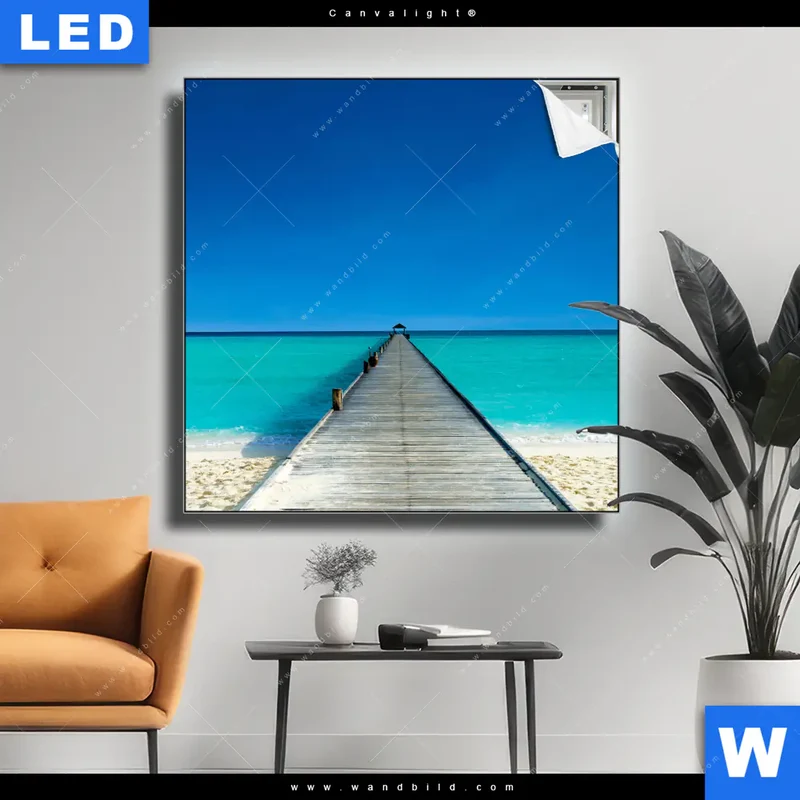 Canvalight® Leuchtbild | Steg ins endlose Blau | Quadrat