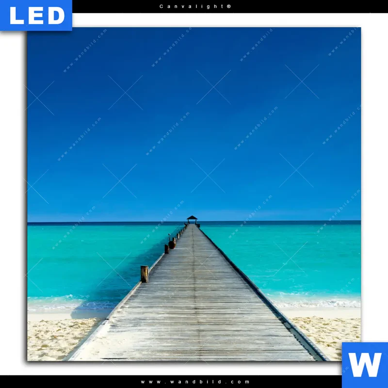 Canvalight® Leuchtbild | Steg ins endlose Blau | Quadrat