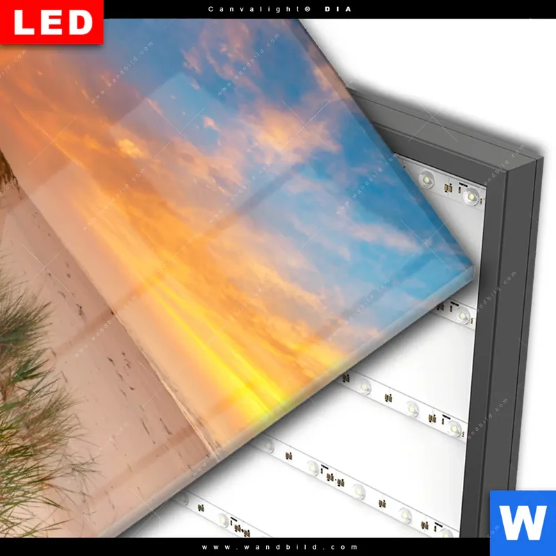 Wechselmotiv Acrylglas Canvalight® DIA | Abendlicht an der Küste | Hochformat