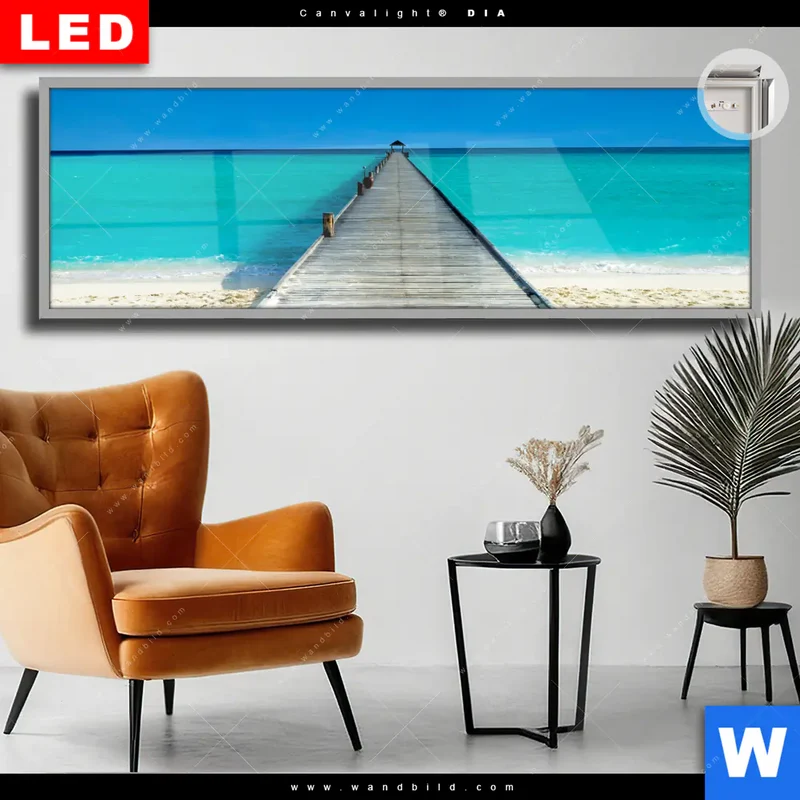 Leuchtbild Acrylglas Canvalight® DIA | Steg ins endlose Blau | Panorama