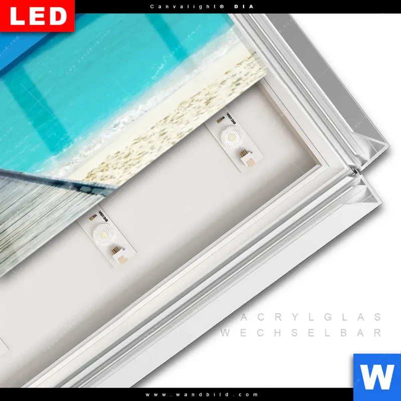 Leuchtbild Acrylglas Canvalight® DIA | Steg ins endlose Blau | Panorama