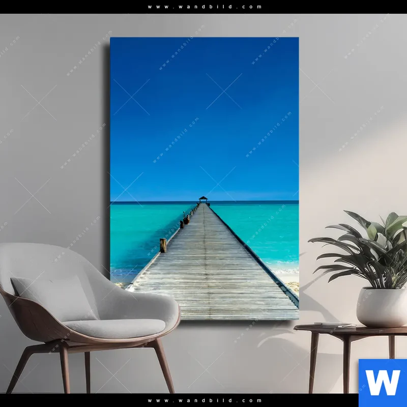 Leinwandbild | Steg ins endlose Blau | Hochformat