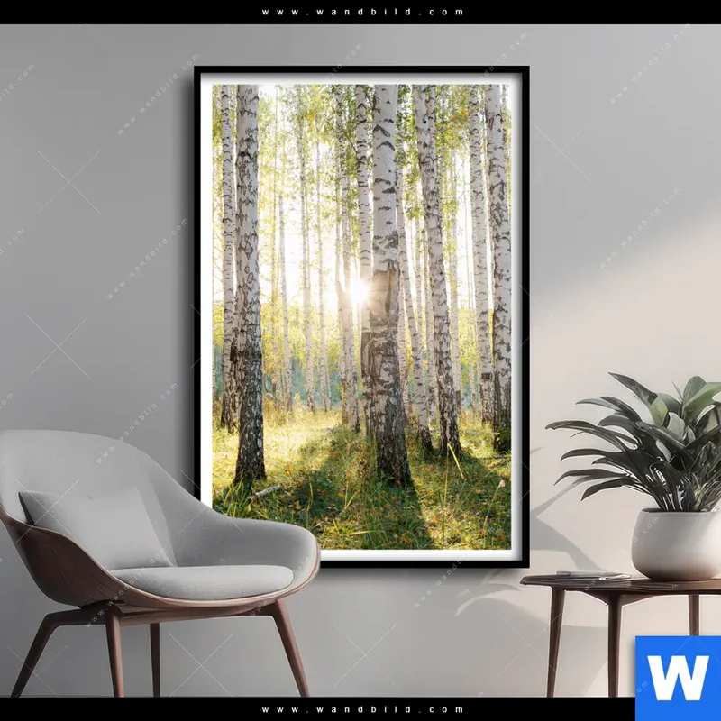Poster | Sonnenlicht im Birkenwald | Hochformat
